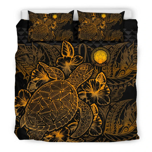 Polynesian Bedding Set - Northern Mariana Islands Duvet Cover Set Gold Color