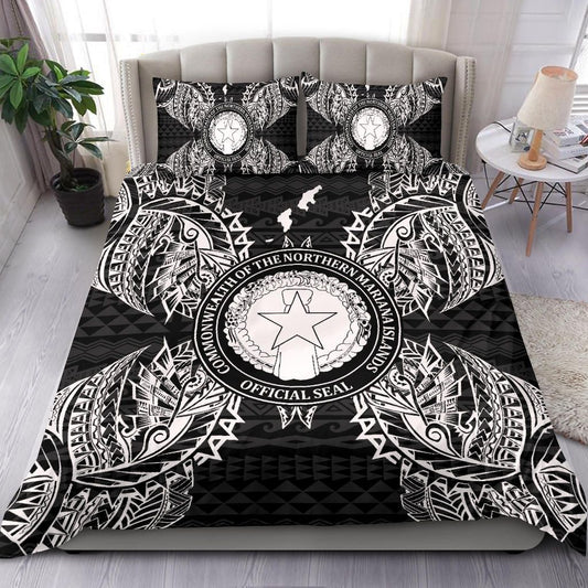 Polynesian Bedding Set - Northern Mariana Islands Duvet Cover Set Map Black