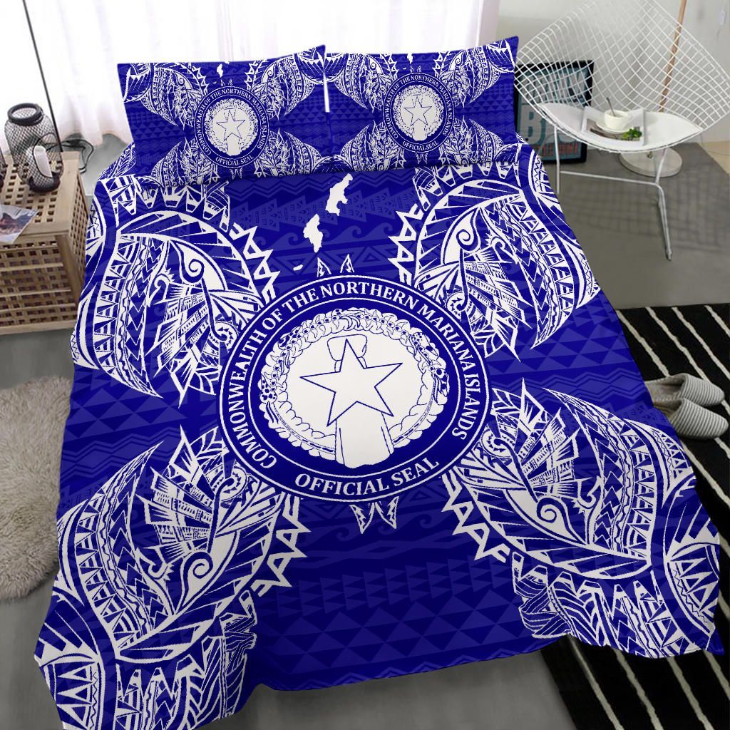 Polynesian Bedding Set - Northern Mariana Islands Duvet Cover Set Map Blue