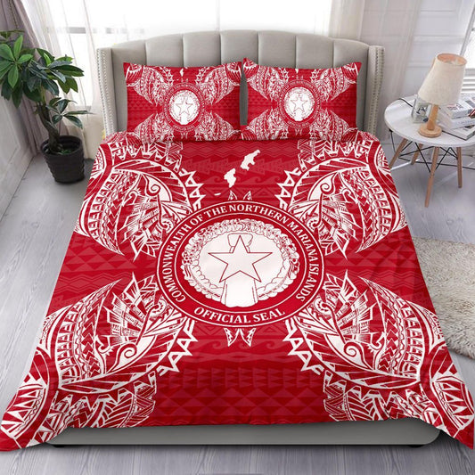 Polynesian Bedding Set - Northern Mariana Islands Duvet Cover Set Map Red White