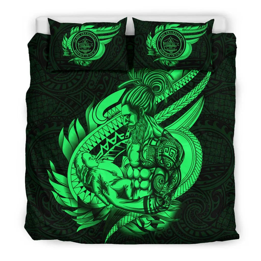 Polynesian Bedding Set - Palau Duvet Cover Set Father And Son Green