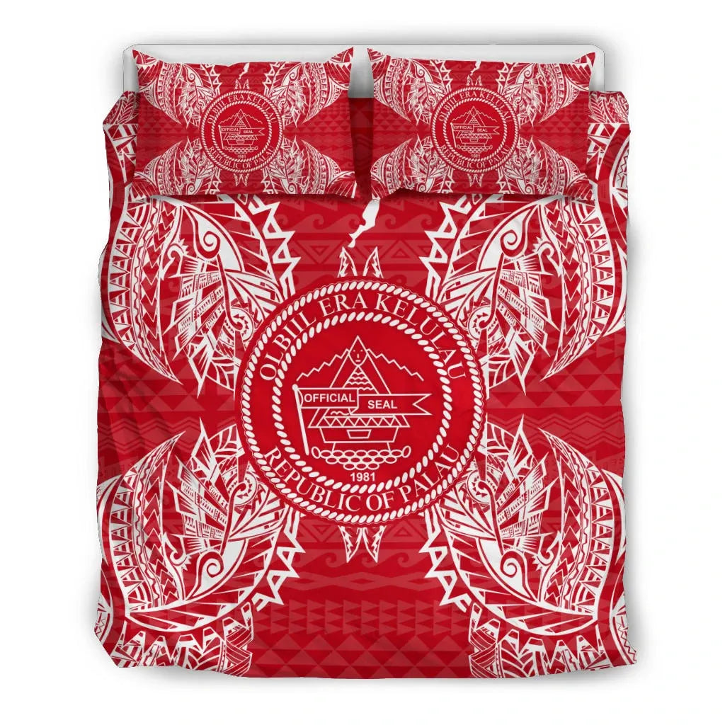 Polynesian Bedding Set - Palau Duvet Cover Set Map Red White