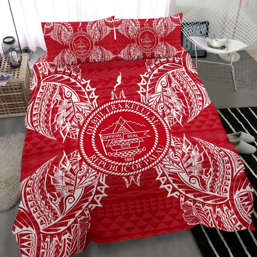 Polynesian Bedding Set - Palau Duvet Cover Set Map Red White