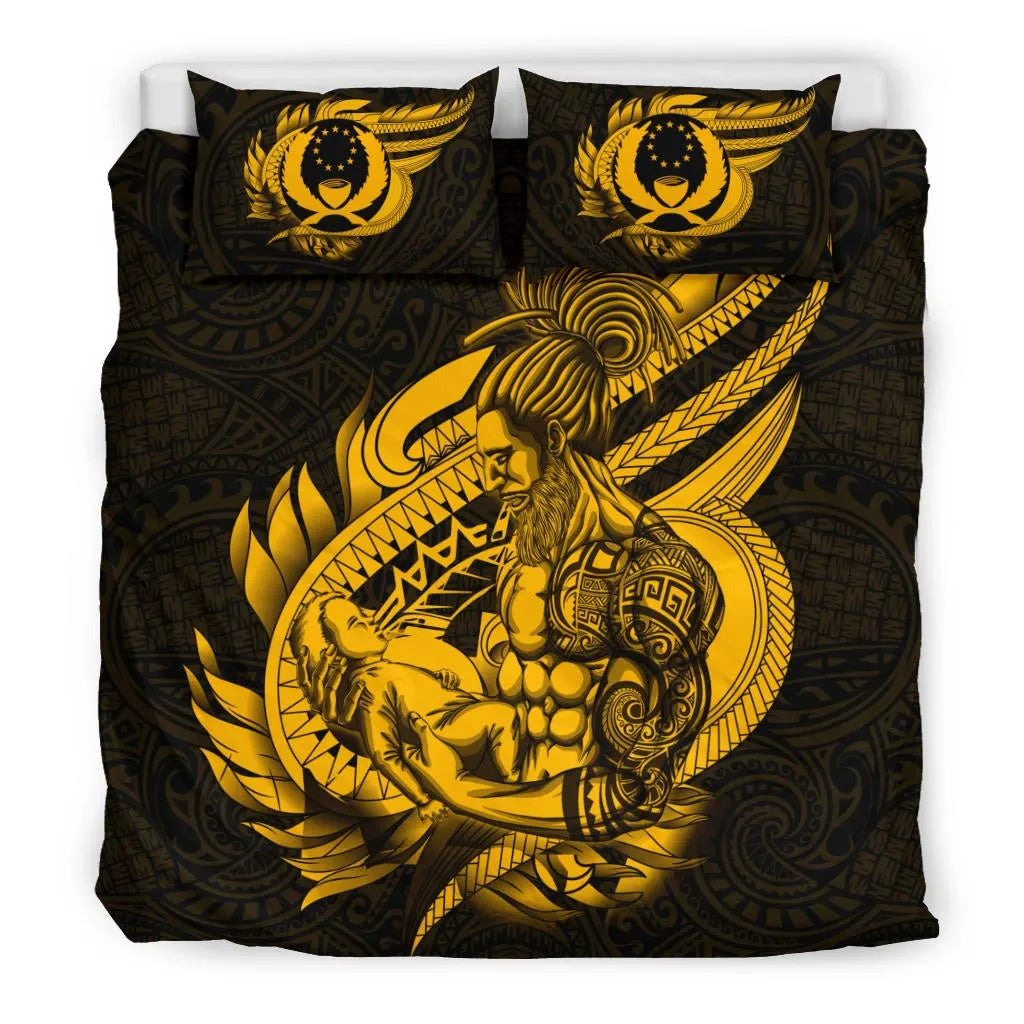 Polynesian Bedding Set - Pohnpei Duvet Cover Set Father And Son Gold
