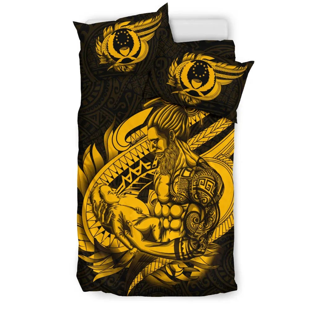Polynesian Bedding Set - Pohnpei Duvet Cover Set Father And Son Gold