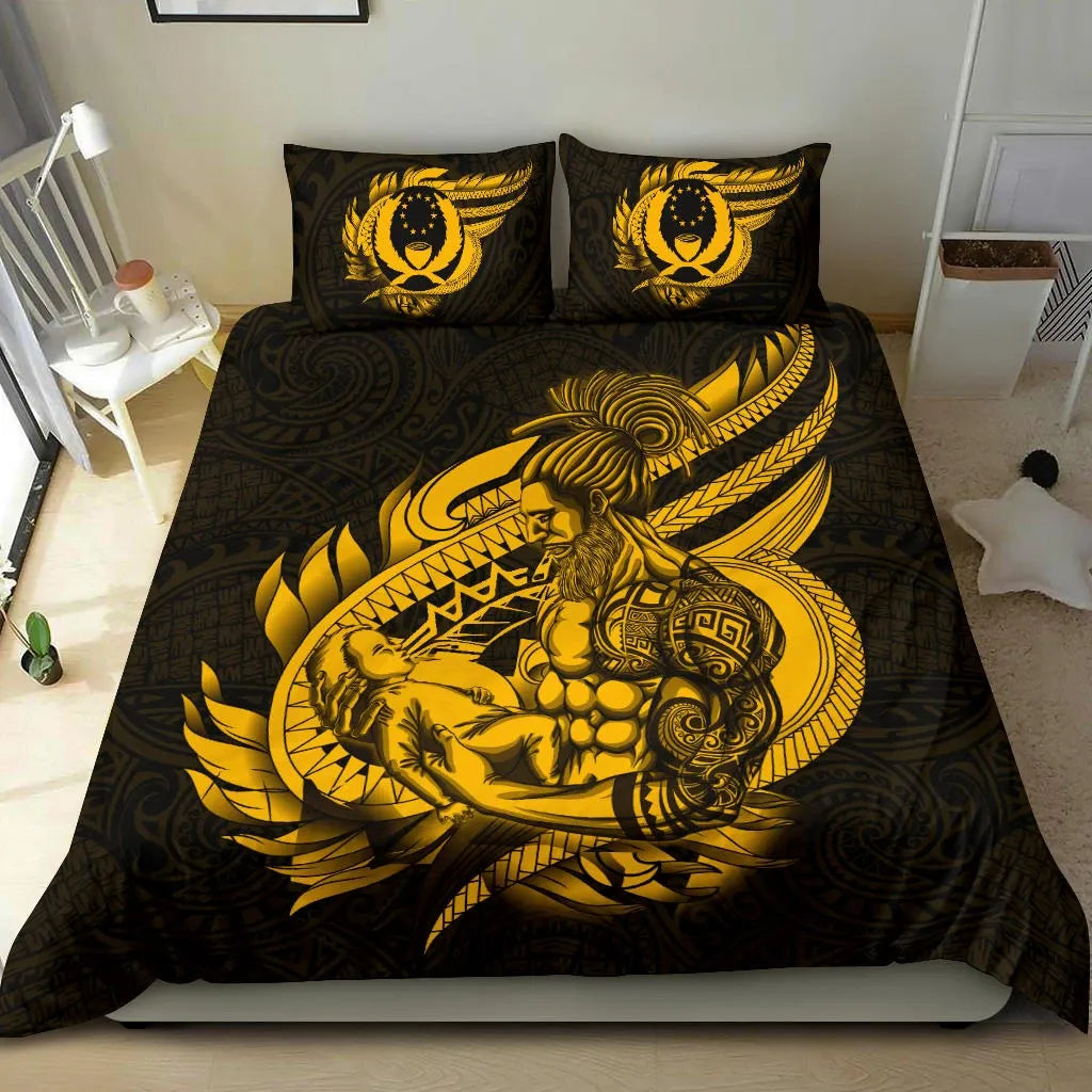 Polynesian Bedding Set - Pohnpei Duvet Cover Set Father And Son Gold