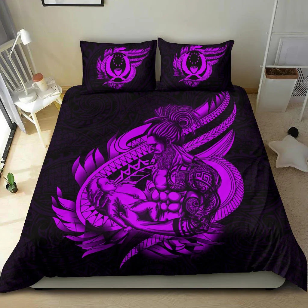 Polynesian Bedding Set - Pohnpei Duvet Cover Set Father And Son Purple