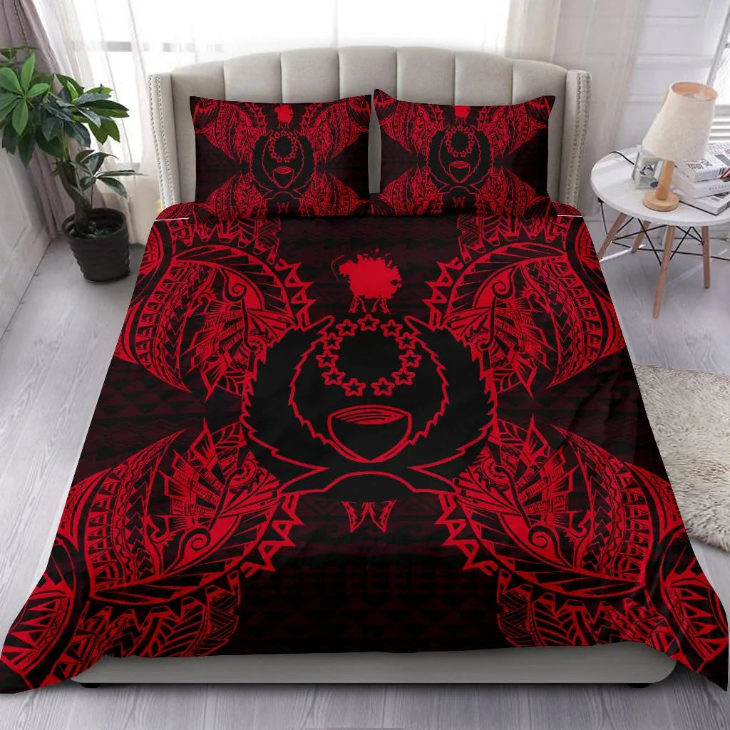 Polynesian Bedding Set - Pohnpei Duvet Cover Set Map Red