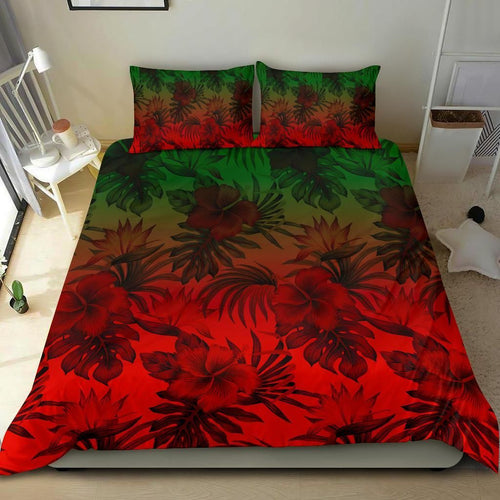 Polynesian Bedding Set - Red Hibiscus Patterns