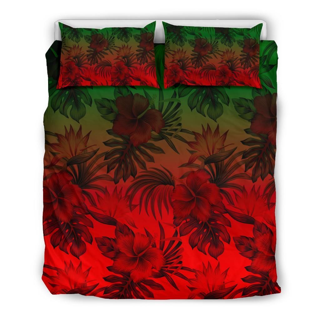 Polynesian Bedding Set - Red Hibiscus Patterns