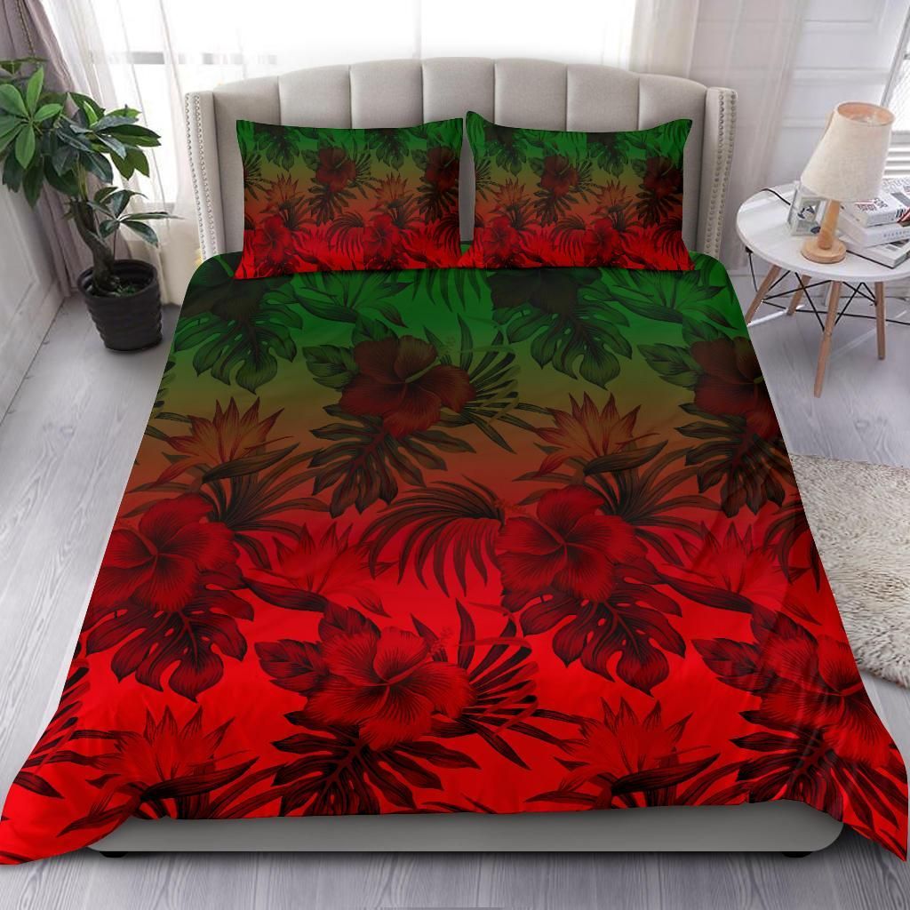 Polynesian Bedding Set - Red Hibiscus Patterns