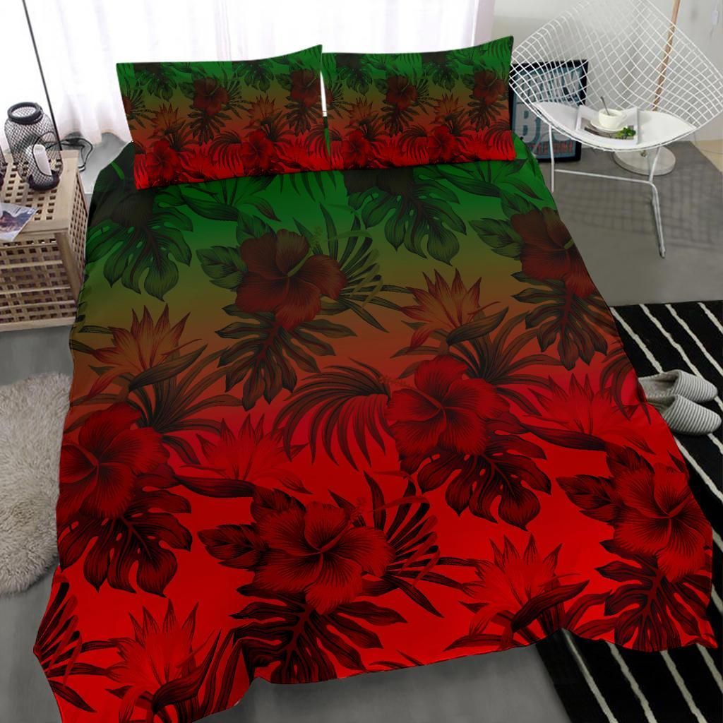 Polynesian Bedding Set - Red Hibiscus Patterns