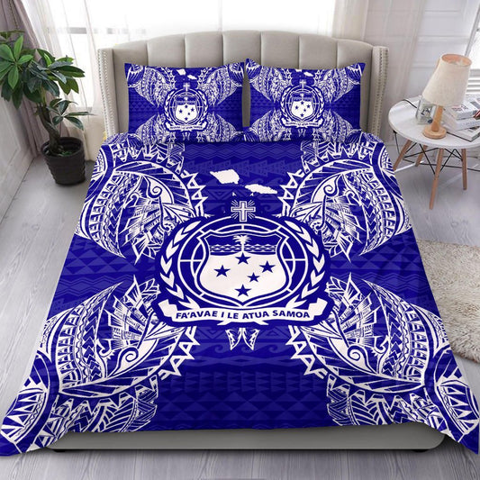 Polynesian Bedding Set - Samoa Duvet Cover Set Map Blue