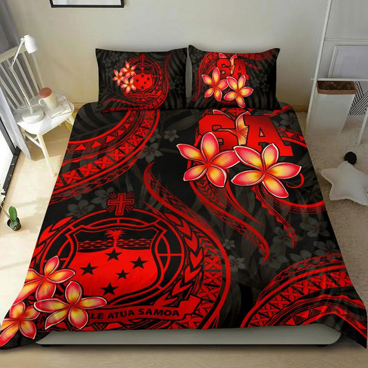 Polynesian Bedding Set - Samoa Duvet Cover Set - Red Plumeria