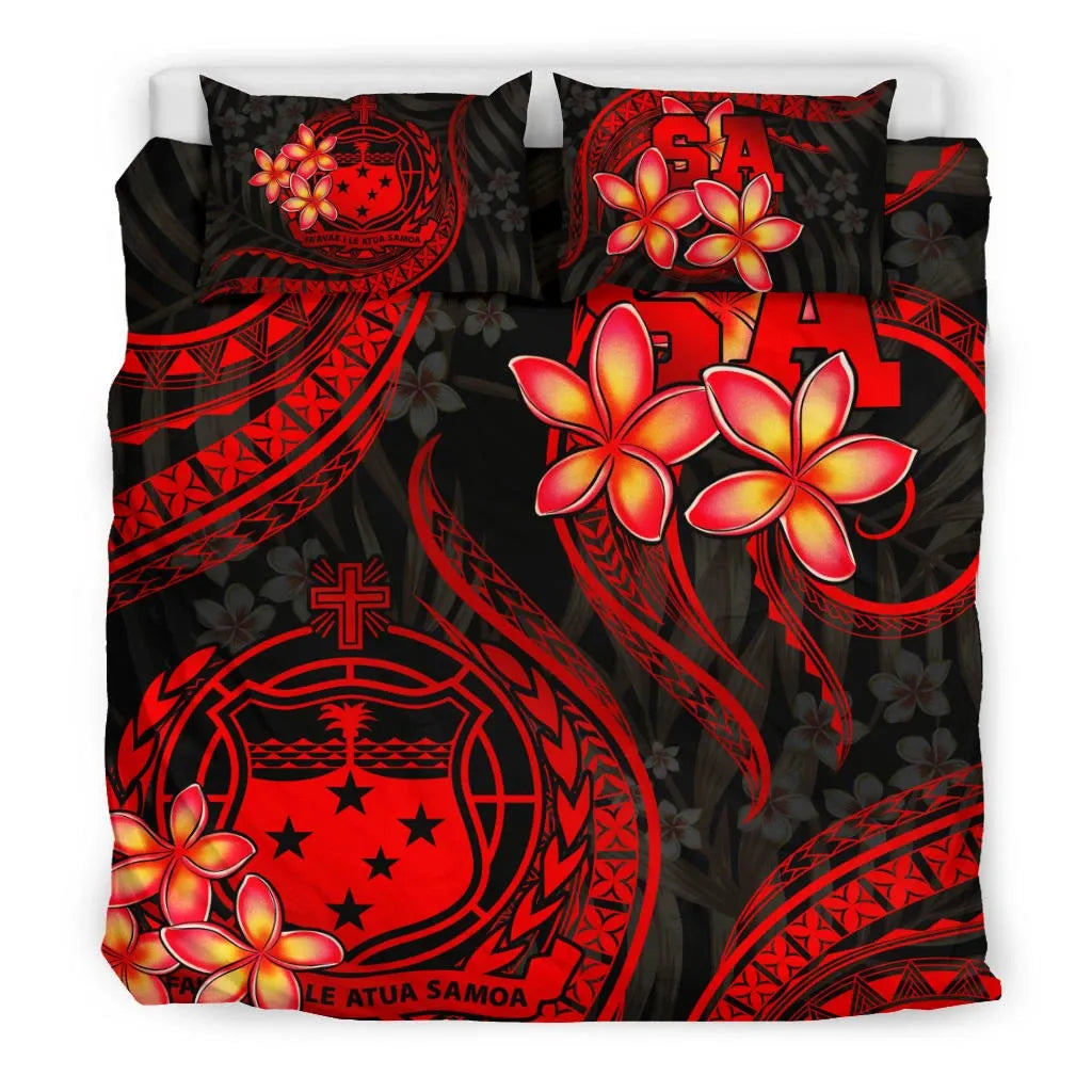 Polynesian Bedding Set - Samoa Duvet Cover Set - Red Plumeria