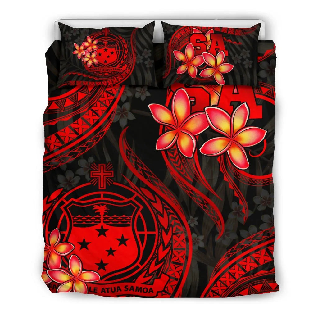 Polynesian Bedding Set - Samoa Duvet Cover Set - Red Plumeria