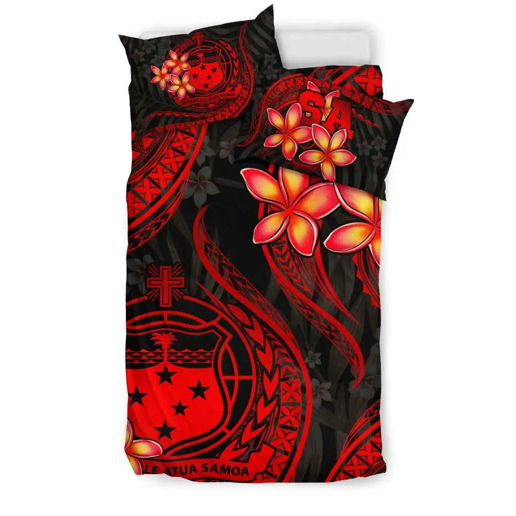 Polynesian Bedding Set - Samoa Duvet Cover Set - Red Plumeria