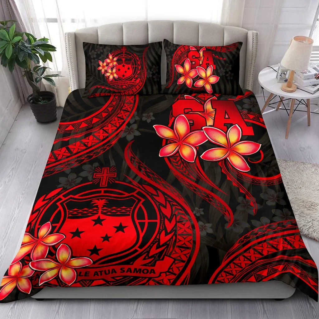 Polynesian Bedding Set - Samoa Duvet Cover Set - Red Plumeria