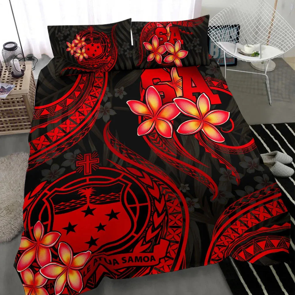 Polynesian Bedding Set - Samoa Duvet Cover Set - Red Plumeria