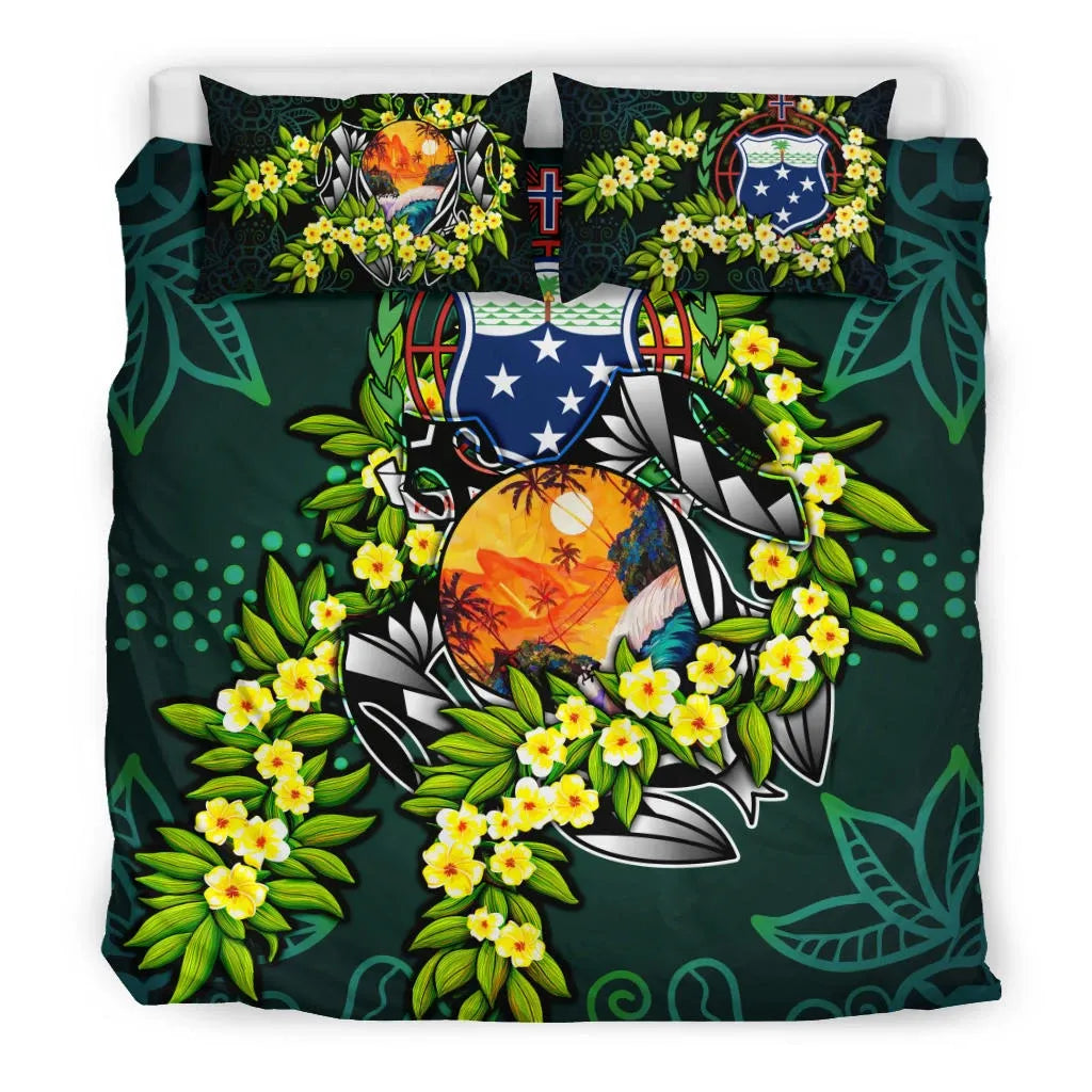 Polynesian Bedding Set - Samoa Duvet Cover Set - Ti Leaf Lei Turtle