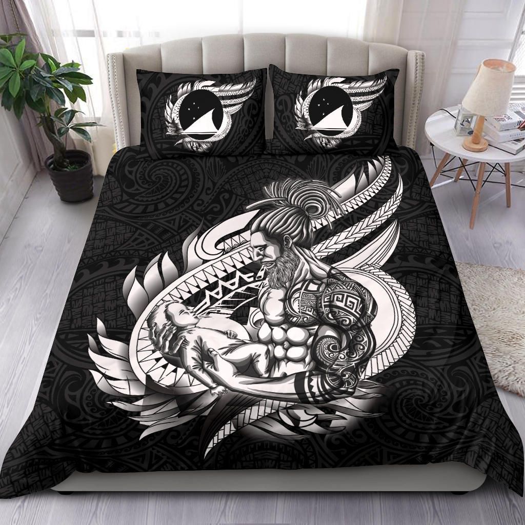 Polynesian Bedding Set - Tokelau Duvet Cover Set Father And Son Black