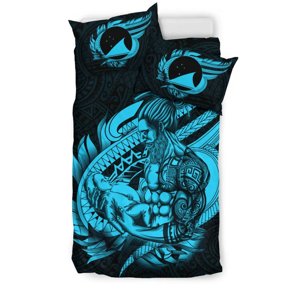 Polynesian Bedding Set - Tokelau Duvet Cover Set Father And Son Emerald