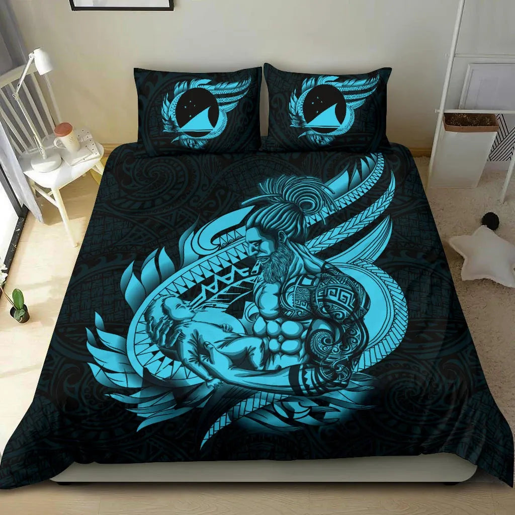 Polynesian Bedding Set - Tokelau Duvet Cover Set Father And Son Emerald