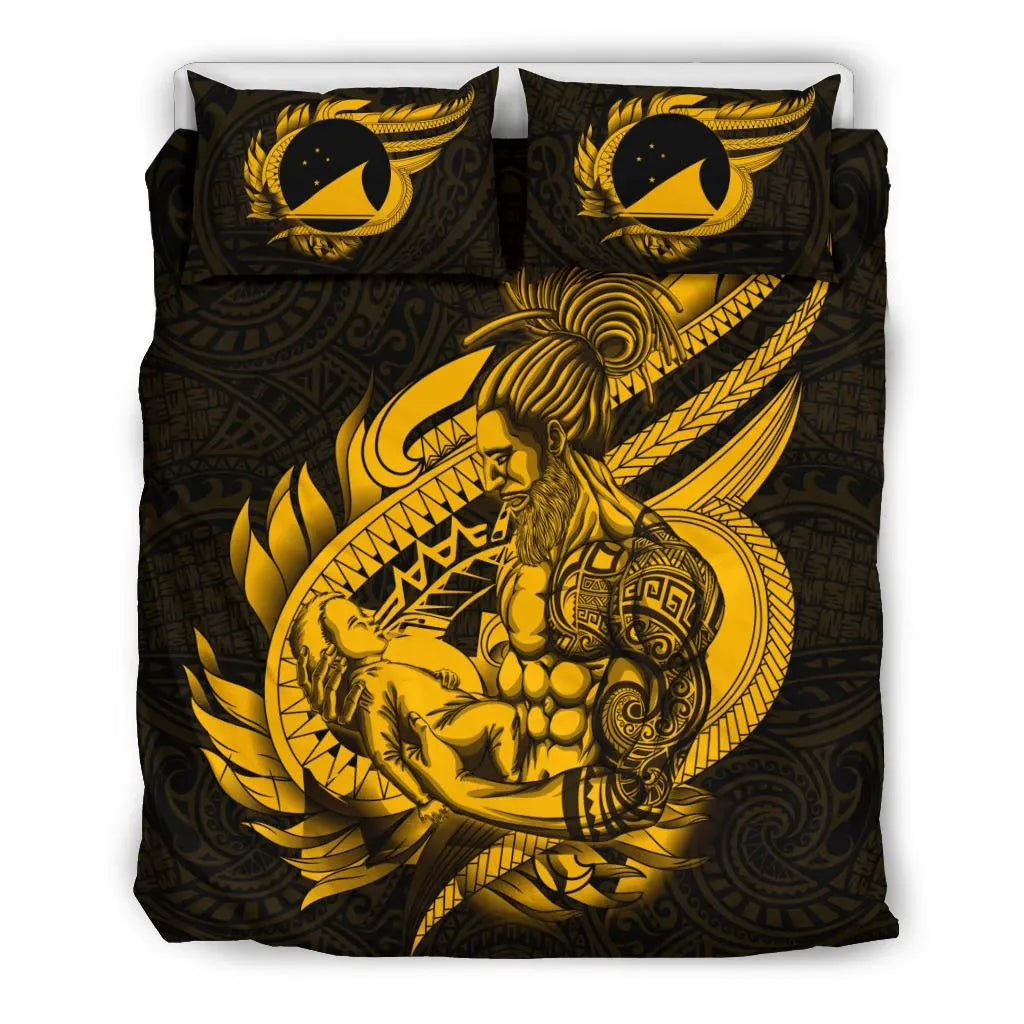 Polynesian Bedding Set - Tokelau Duvet Cover Set Father And Son Gold