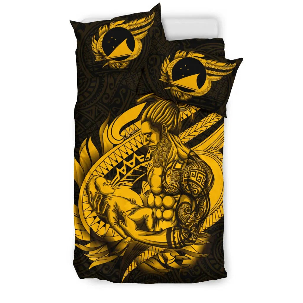 Polynesian Bedding Set - Tokelau Duvet Cover Set Father And Son Gold