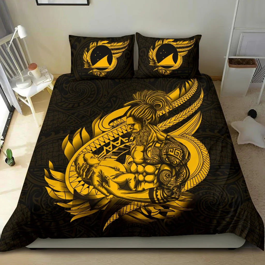 Polynesian Bedding Set - Tokelau Duvet Cover Set Father And Son Gold