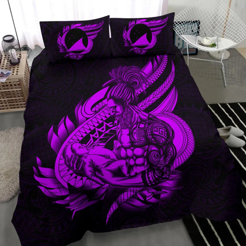 Polynesian Bedding Set - Tokelau Duvet Cover Set Father And Son Purple