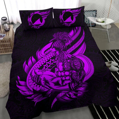 Polynesian Bedding Set - Tokelau Duvet Cover Set Father And Son Purple