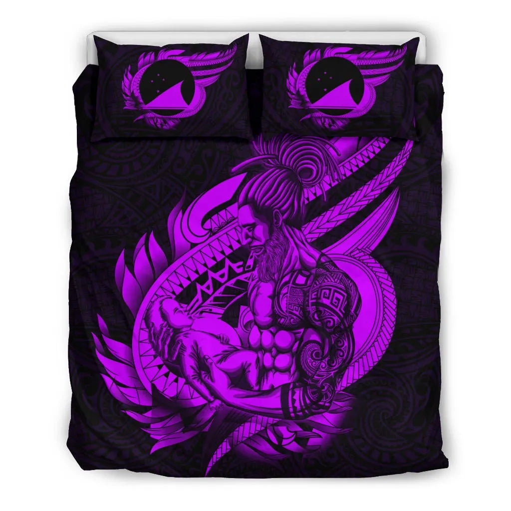 Polynesian Bedding Set - Tokelau Duvet Cover Set Father And Son Purple