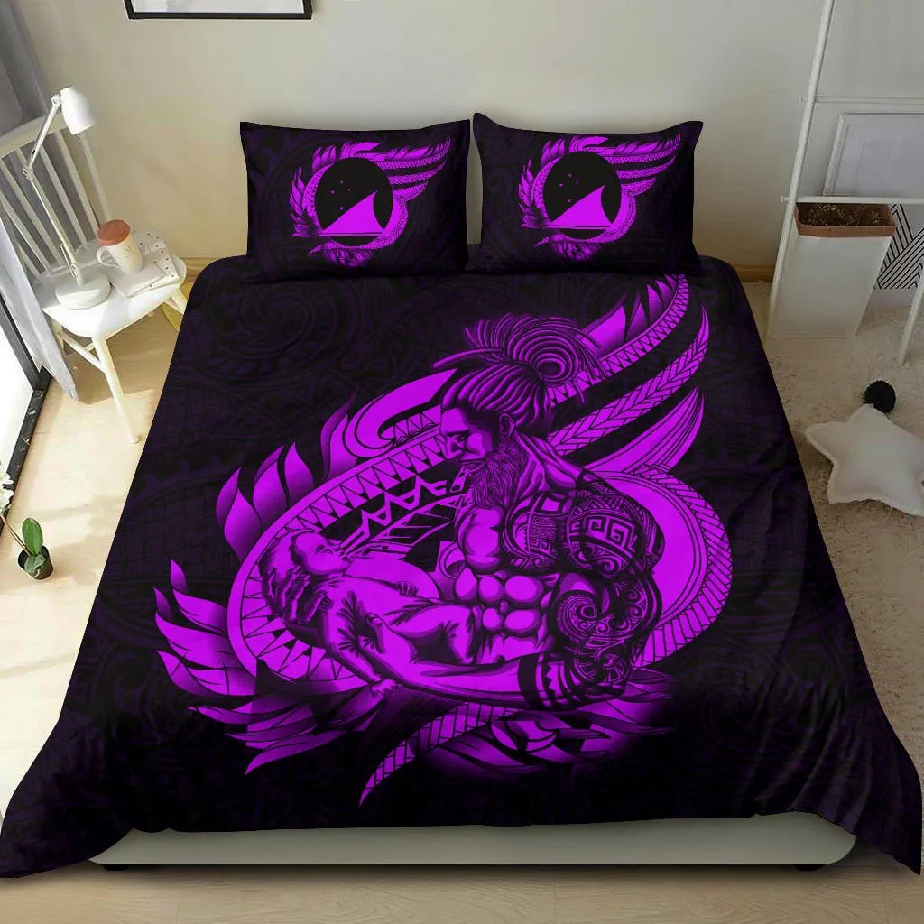 Polynesian Bedding Set - Tokelau Duvet Cover Set Father And Son Purple