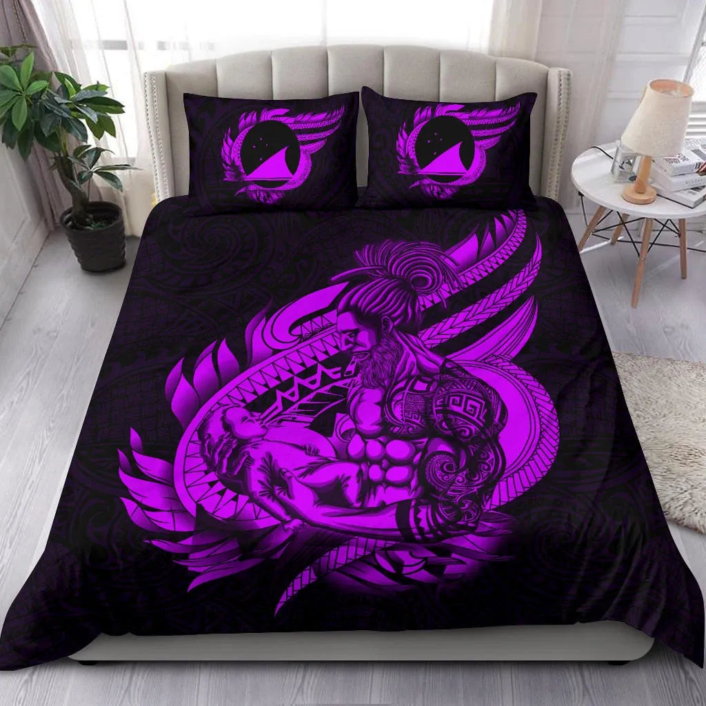 Polynesian Bedding Set - Tokelau Duvet Cover Set Father And Son Purple
