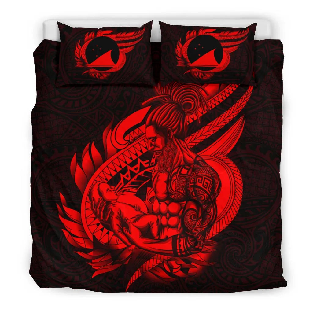 Polynesian Bedding Set - Tokelau Duvet Cover Set Father And Son Red