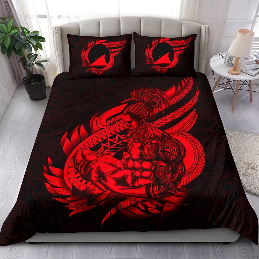 Polynesian Bedding Set - Tokelau Duvet Cover Set Father And Son Red