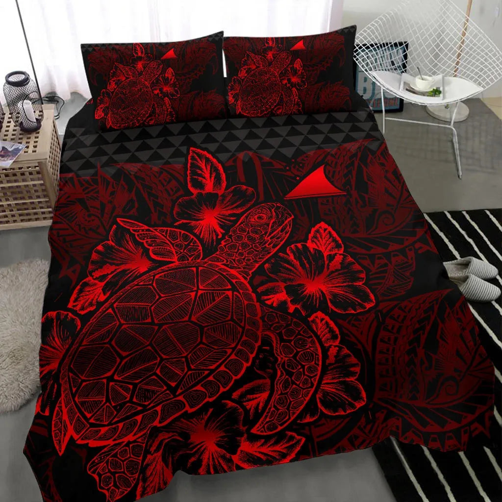Polynesian Bedding Set - Tokelau Duvet Cover Set Red Color