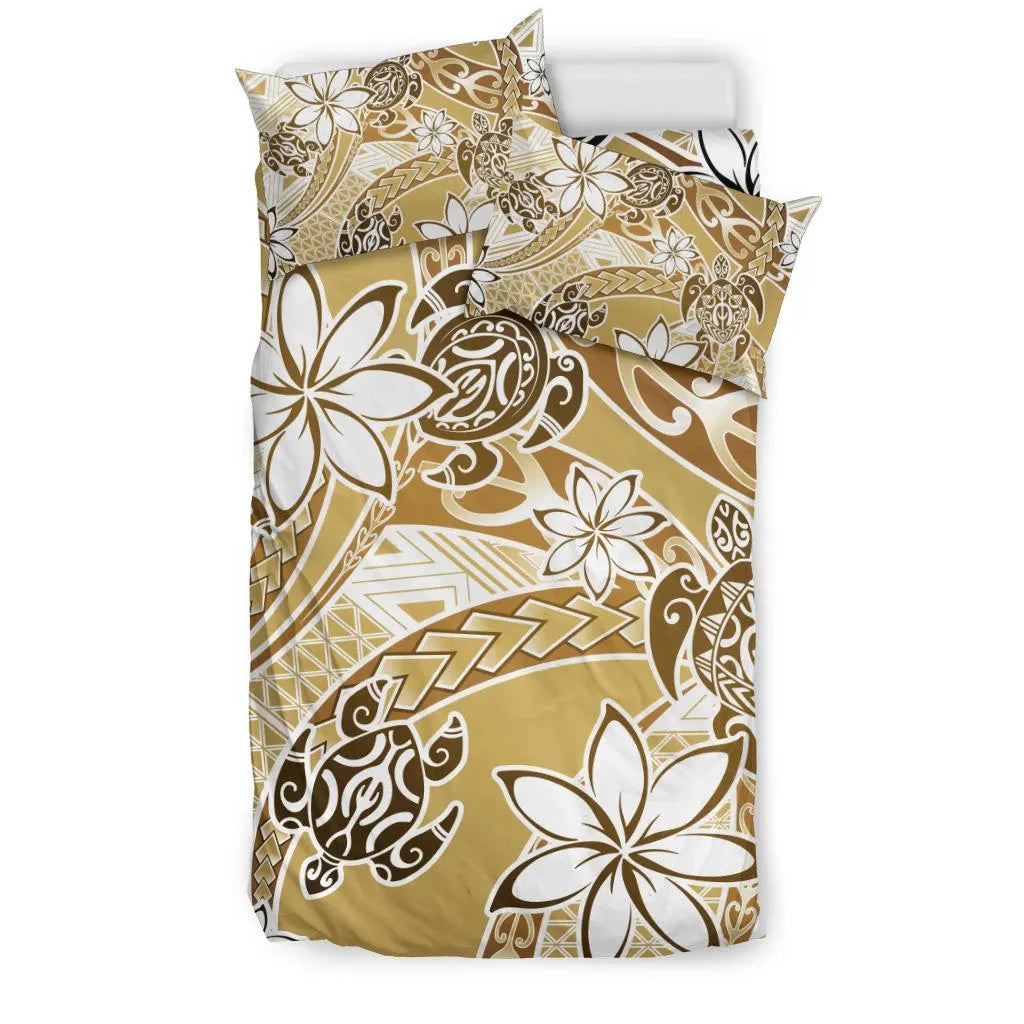 Polynesian Duvet Cover Set - Turtle Duvet Cover Set Gold
