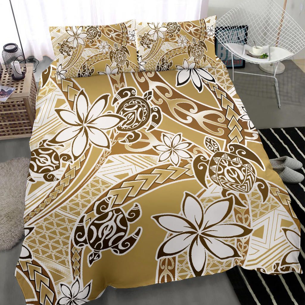 Polynesian Duvet Cover Set - Turtle Duvet Cover Set Gold