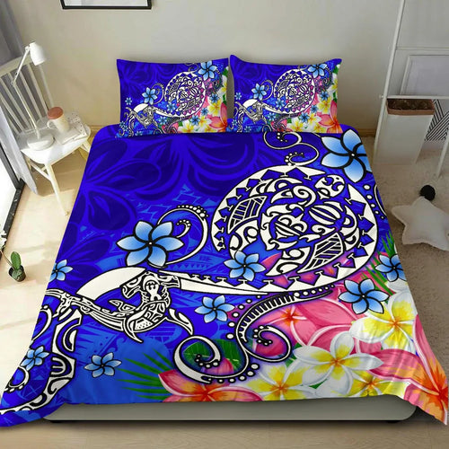 Polynesian Bedding Set - Turtle Plumeria Blue Color
