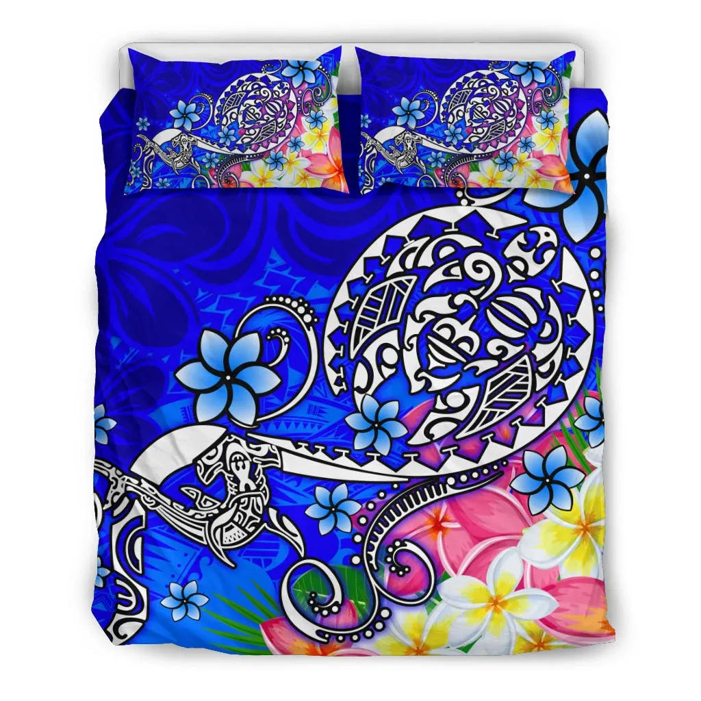 Polynesian Bedding Set - Turtle Plumeria Blue Color