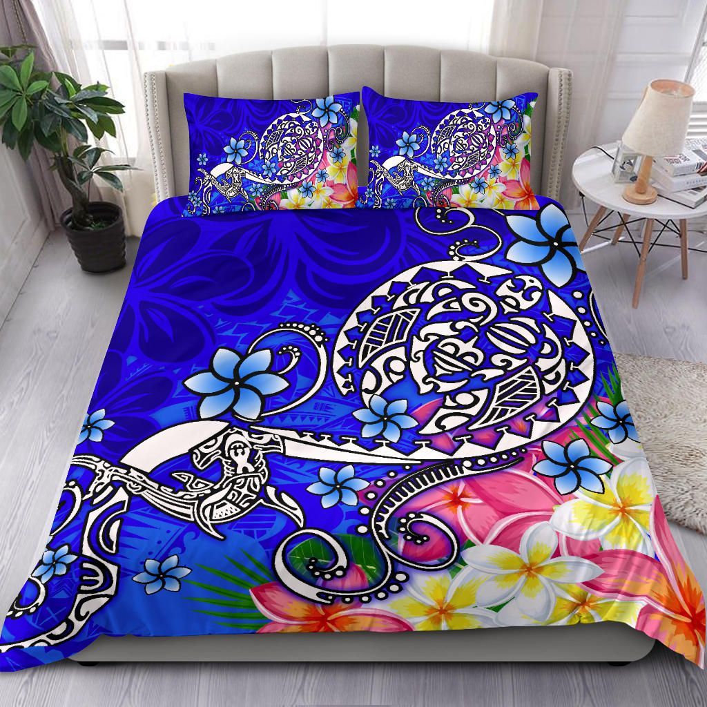 Polynesian Bedding Set - Turtle Plumeria Blue Color