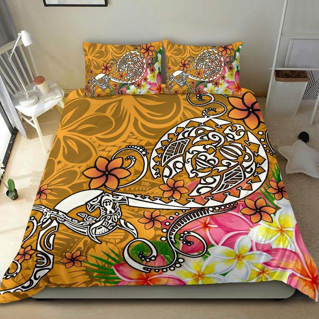 Polynesian Bedding Set - Turtle Plumeria Gold Color