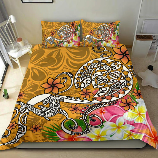 Polynesian Bedding Set - Turtle Plumeria Gold Color