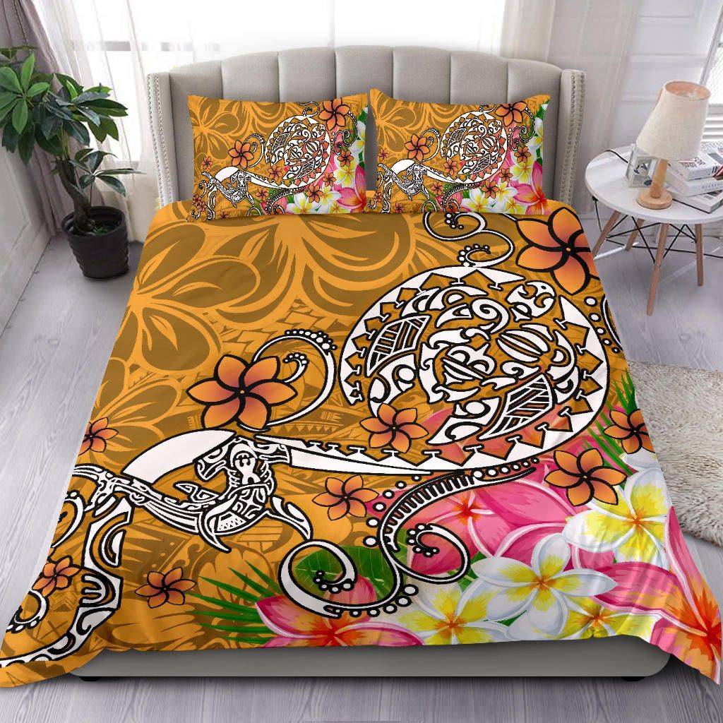 Polynesian Bedding Set - Turtle Plumeria Gold Color