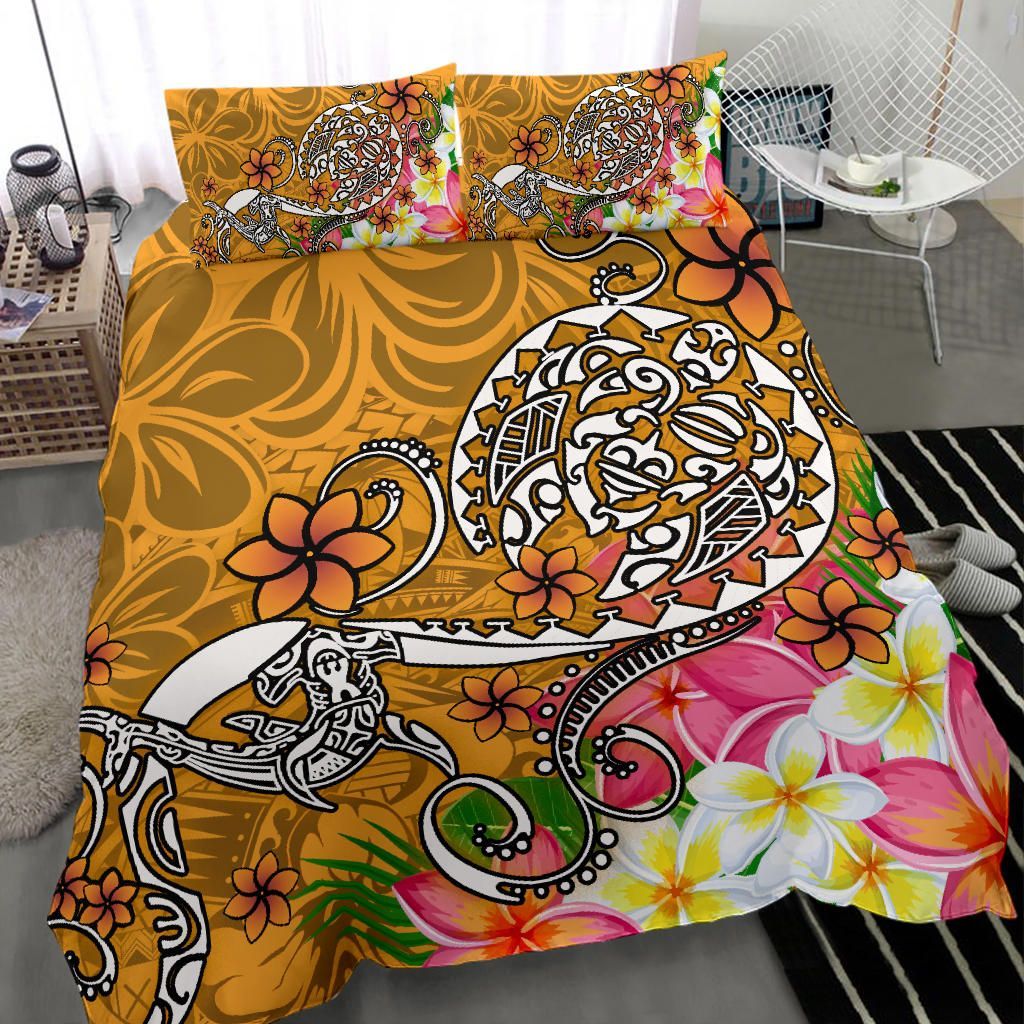 Polynesian Bedding Set - Turtle Plumeria Gold Color