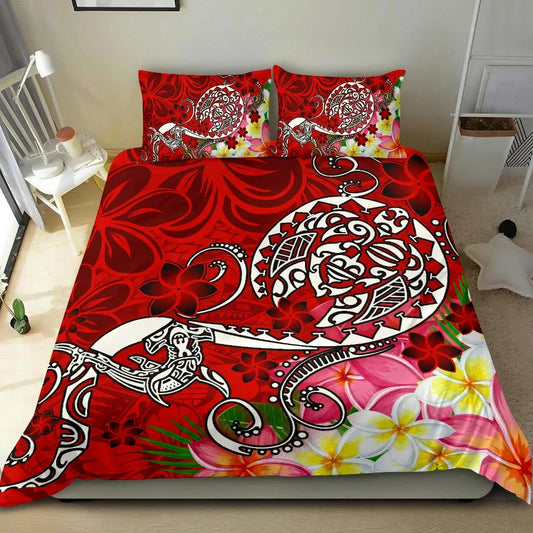 Polynesian Bedding Set - Turtle Plumeria Red Color