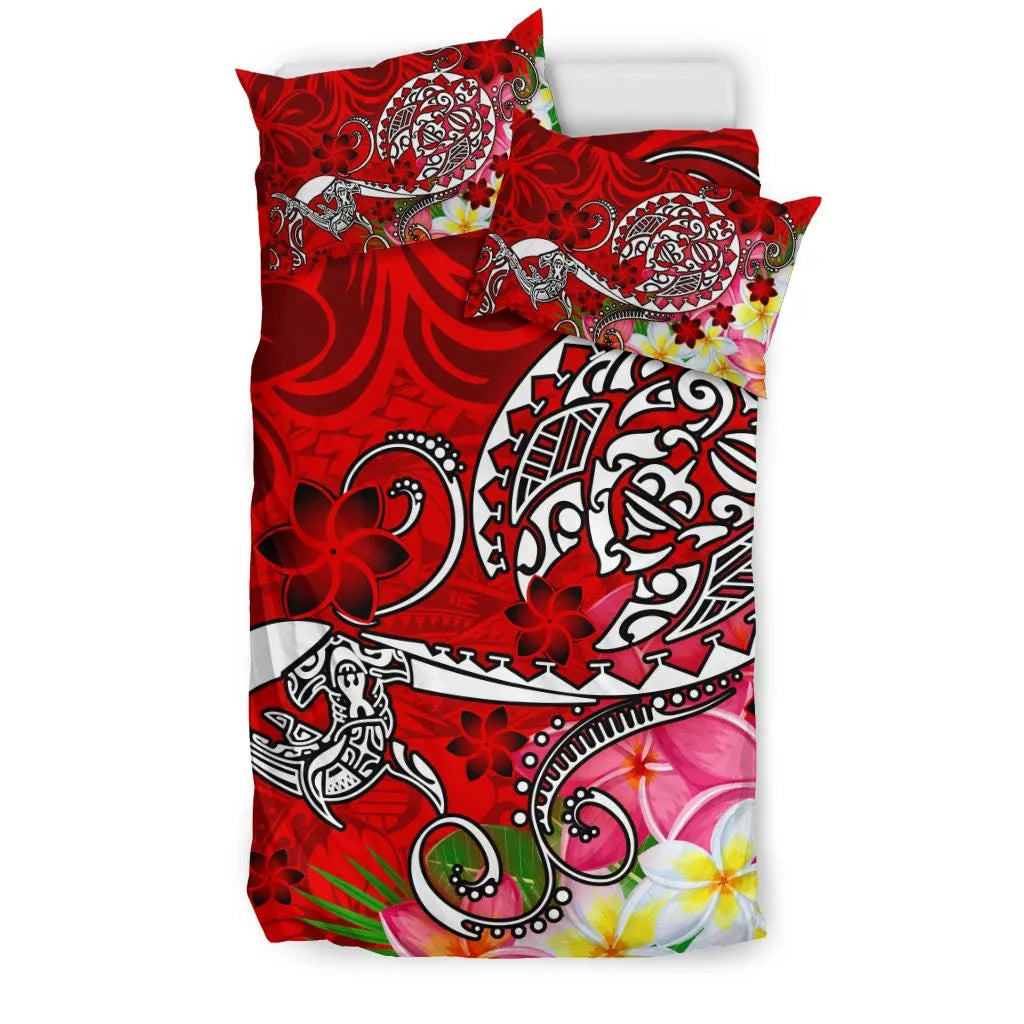 Polynesian Bedding Set - Turtle Plumeria Red Color