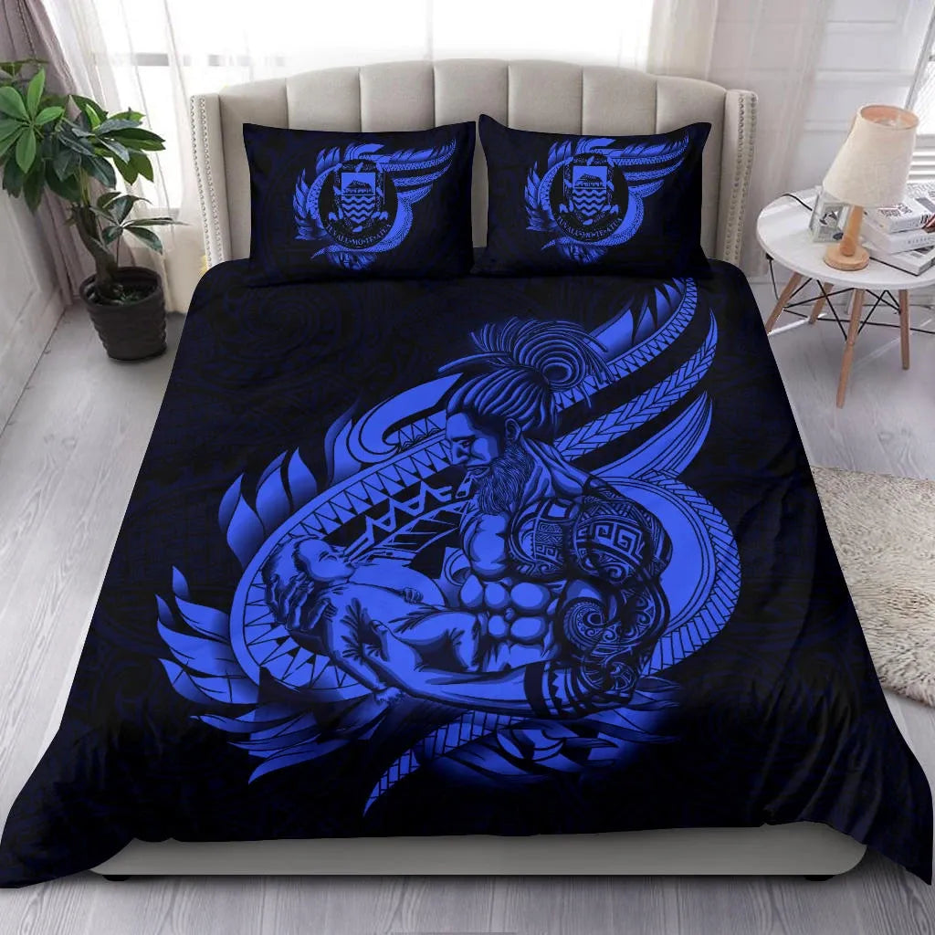Polynesian Bedding Set - Tuvalu Duvet Cover Set Father And Son Blue